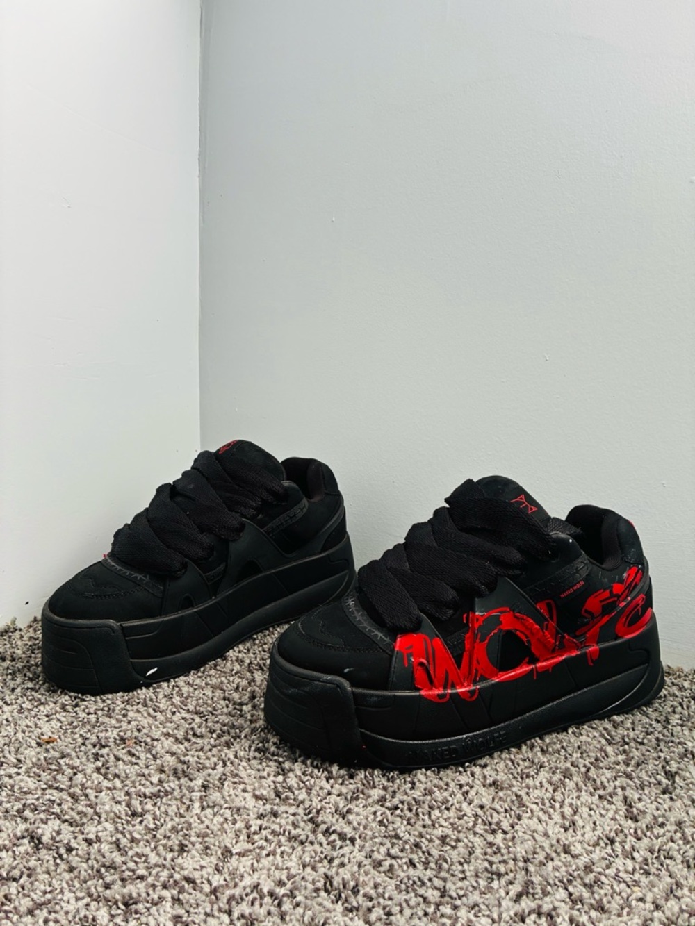 Naked Wolfe Skate Sneaker Slide Red Platform Black Graffiti Logo